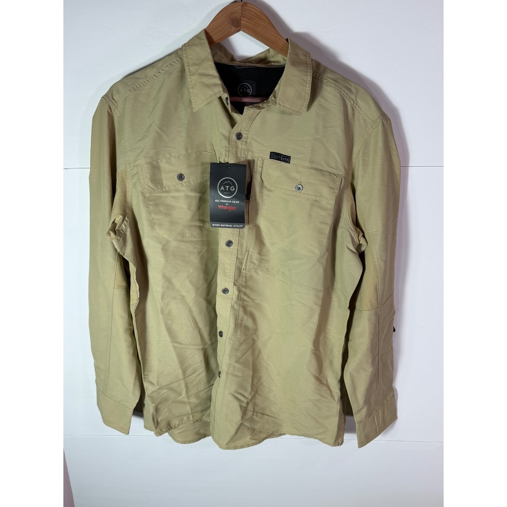 ATG by Wrangler Mens Mixed Material Utility Shirt Tan Khaki Large NSB89TI NWT